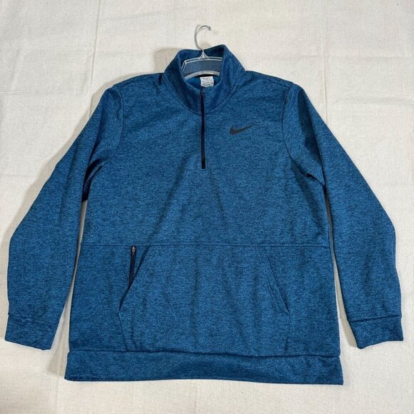 Nike Therma Fit Blue Half-Zip Heathered Pullover Sweatshirt Front Pocket XL - Picture 1 of 9